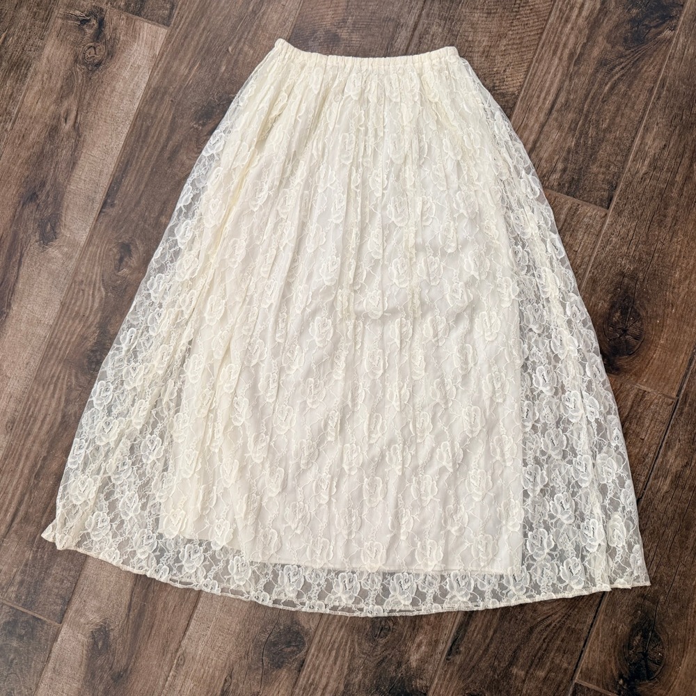 Caron Joy Vintage Women Floral Rose Lace Lined Maxi Skirt, Cream,10